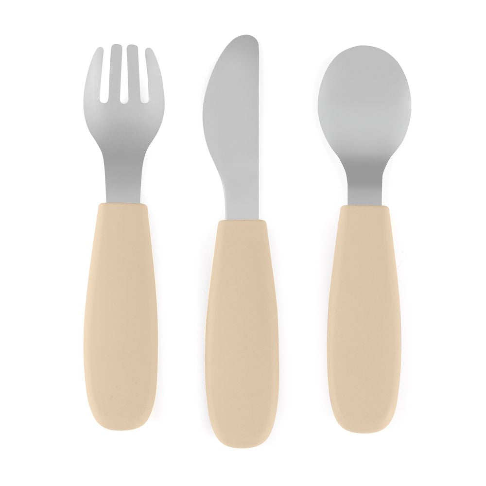 PETITE&MARS Set pribora za jelo od nehrđajućeg čelika sa silikonskom ručkom 12 m+ Take&Match, Desert Sand