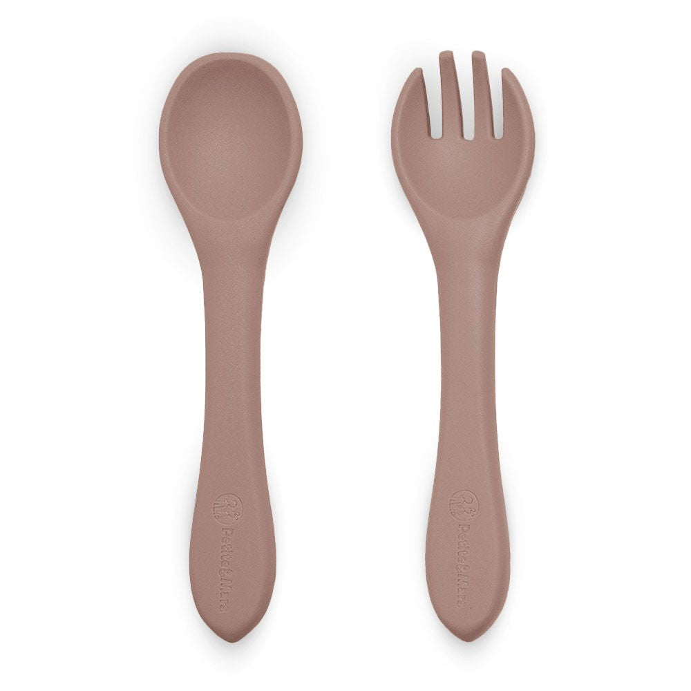 PETITE&MARS Silikonska žlica i vilica 6 m+ Take&Match, Velvet Latte