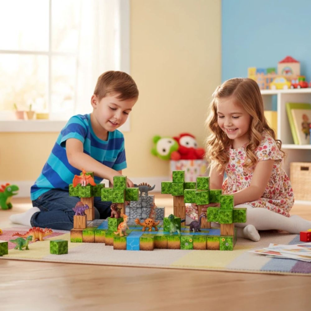 Magnetni set građevinske kocke Dinosauri - 142 dijelova