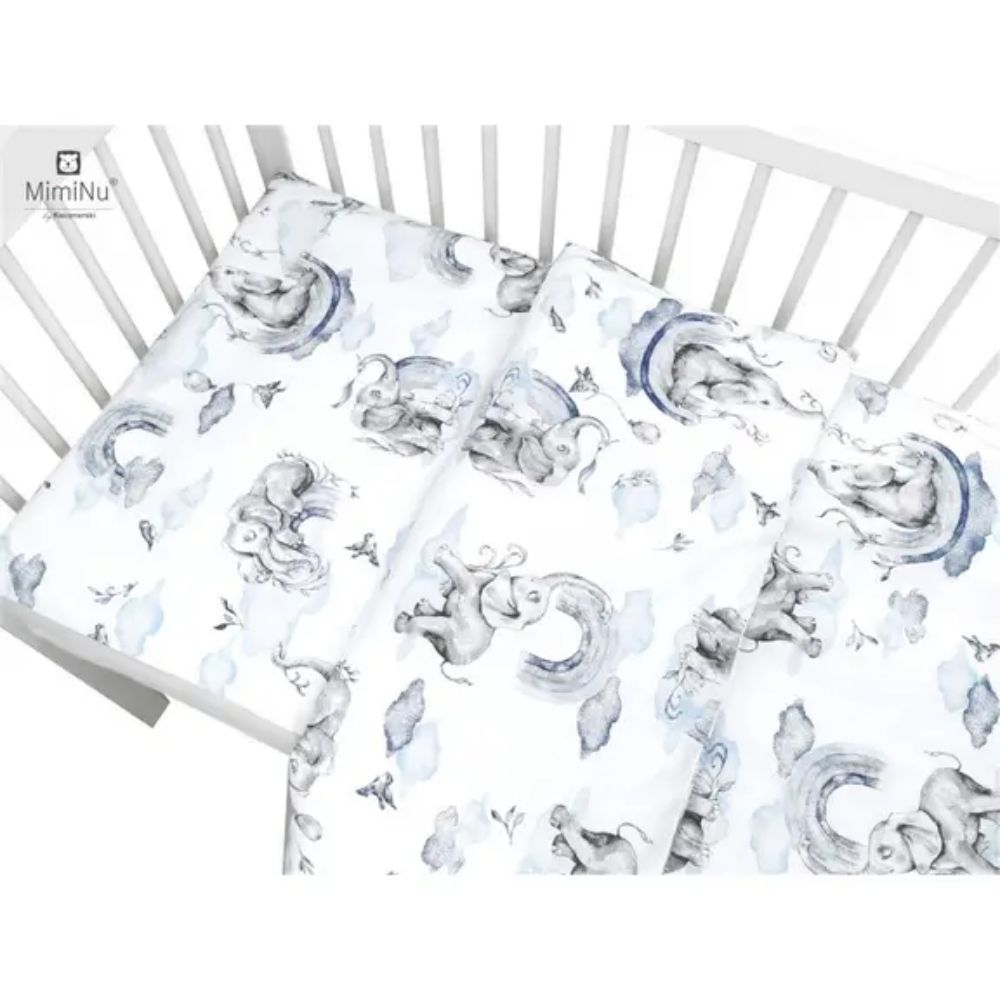 MimiNu Standard navlaka za posteljinu 2 dijela 120x90 cm, Slonići plava