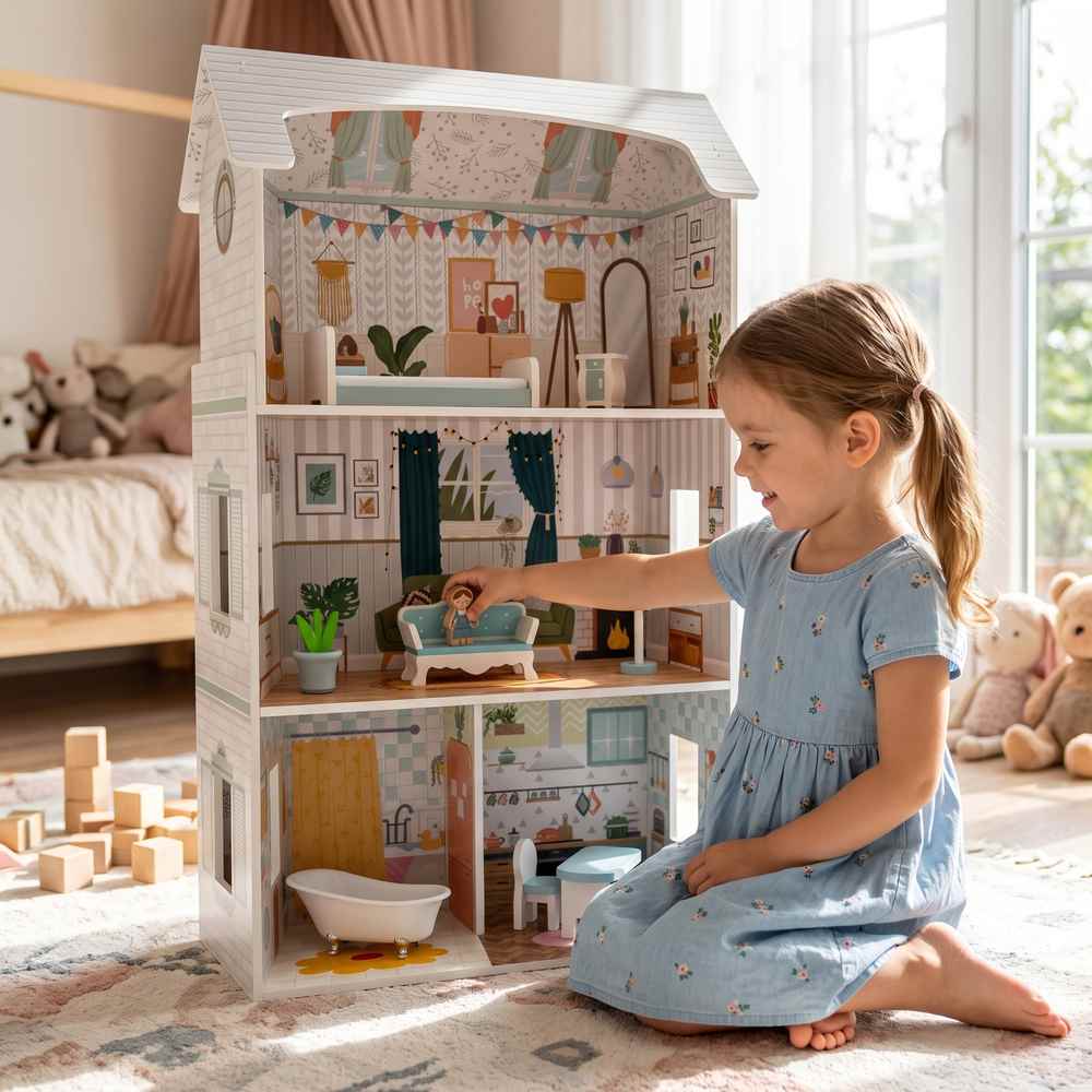 Moni Toys drvena kućica za lutke 8211