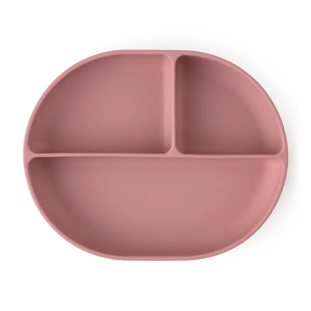 PETITE&MARS Silikonski ovalni tanjur s odjeljcima i vakuumom 6 m+ Take&Match, Dusty Rose