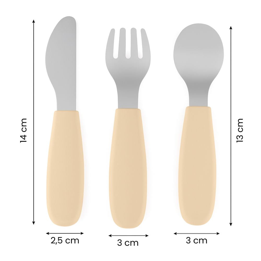 PETITE&MARS Set pribora za jelo od nehrđajućeg čelika sa silikonskom ručkom 12 m+ Take&Match, Desert Sand