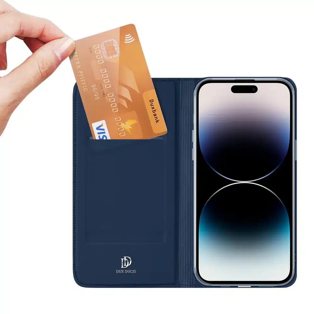 DUX DUCIS Skin Pro – Gladka usnjena torbica za Apple iPhone 15 modra