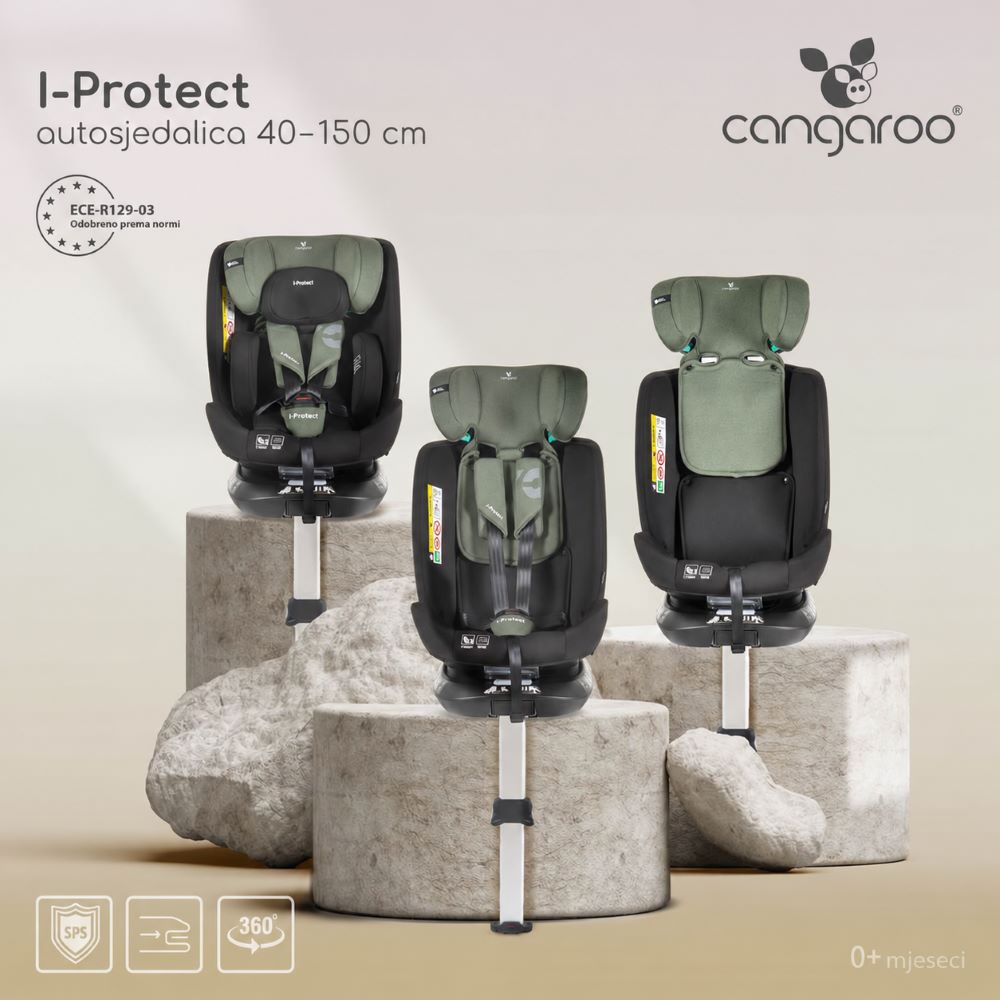 Cangaroo i-Protect autosjedalica i-Size 0-36kg (40-150 cm) 360, Deep Forest Green