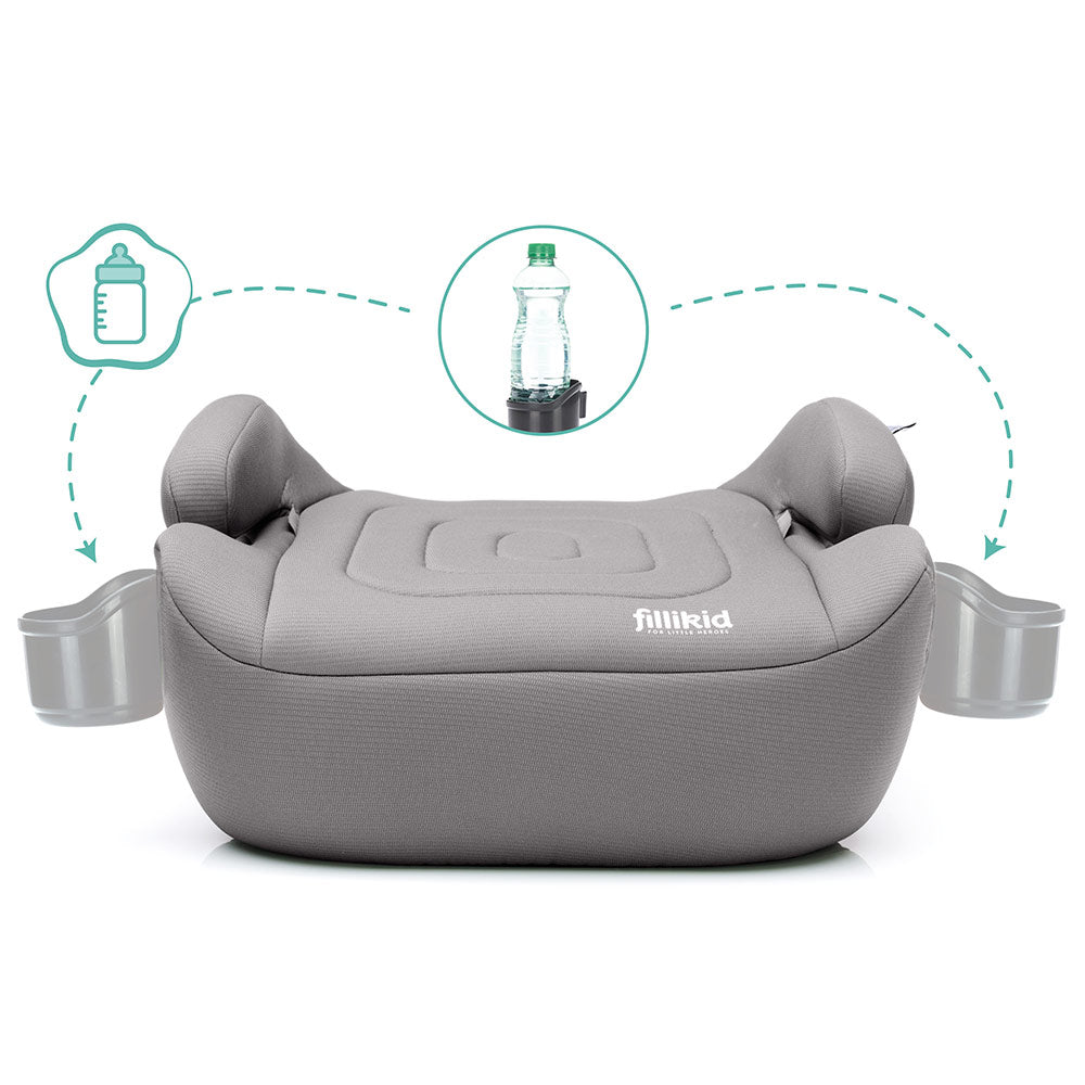 Fillikid Booster/sjedalo za auto Flip deluxe (125-150 cm) s podesivim Isofix priključkom i držačem za čašu, siva