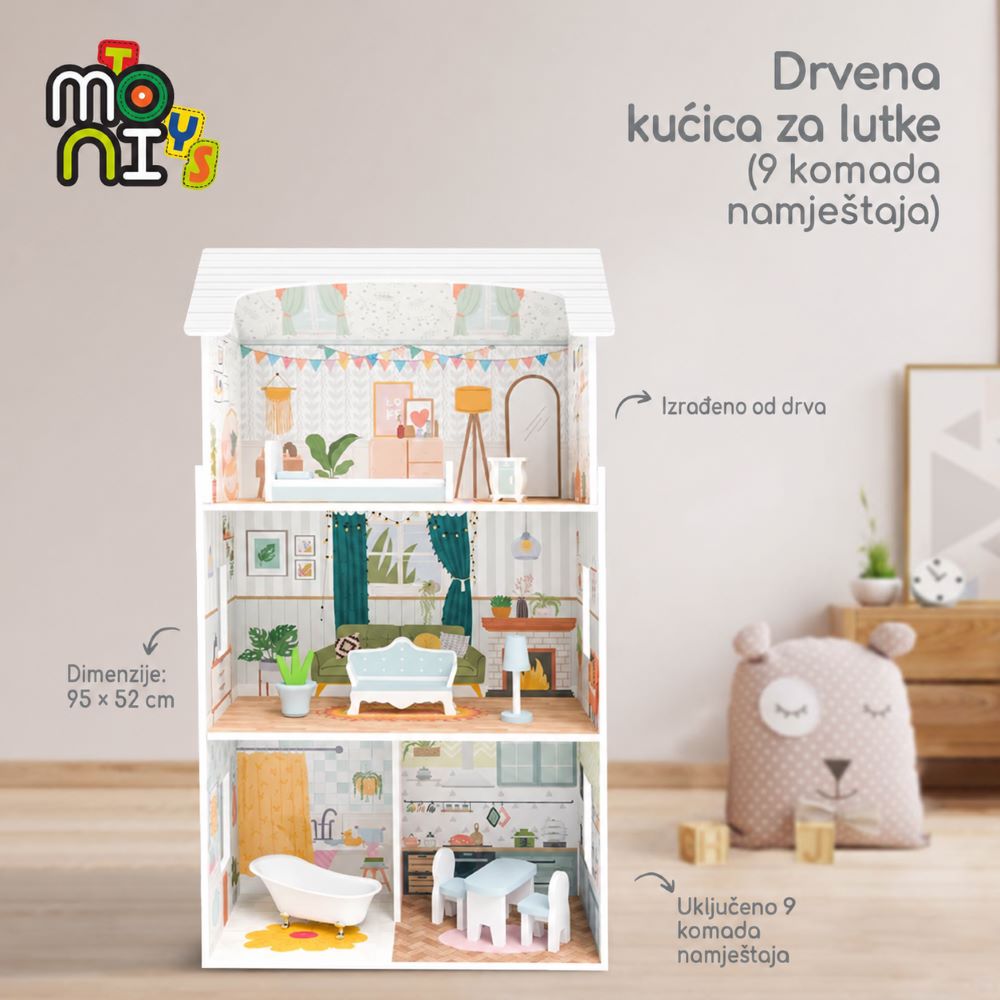 Moni Toys drvena kućica za lutke 8211