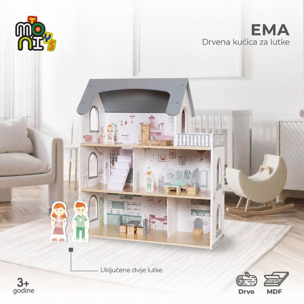 Moni Toys Ema drvena kućica za lutke