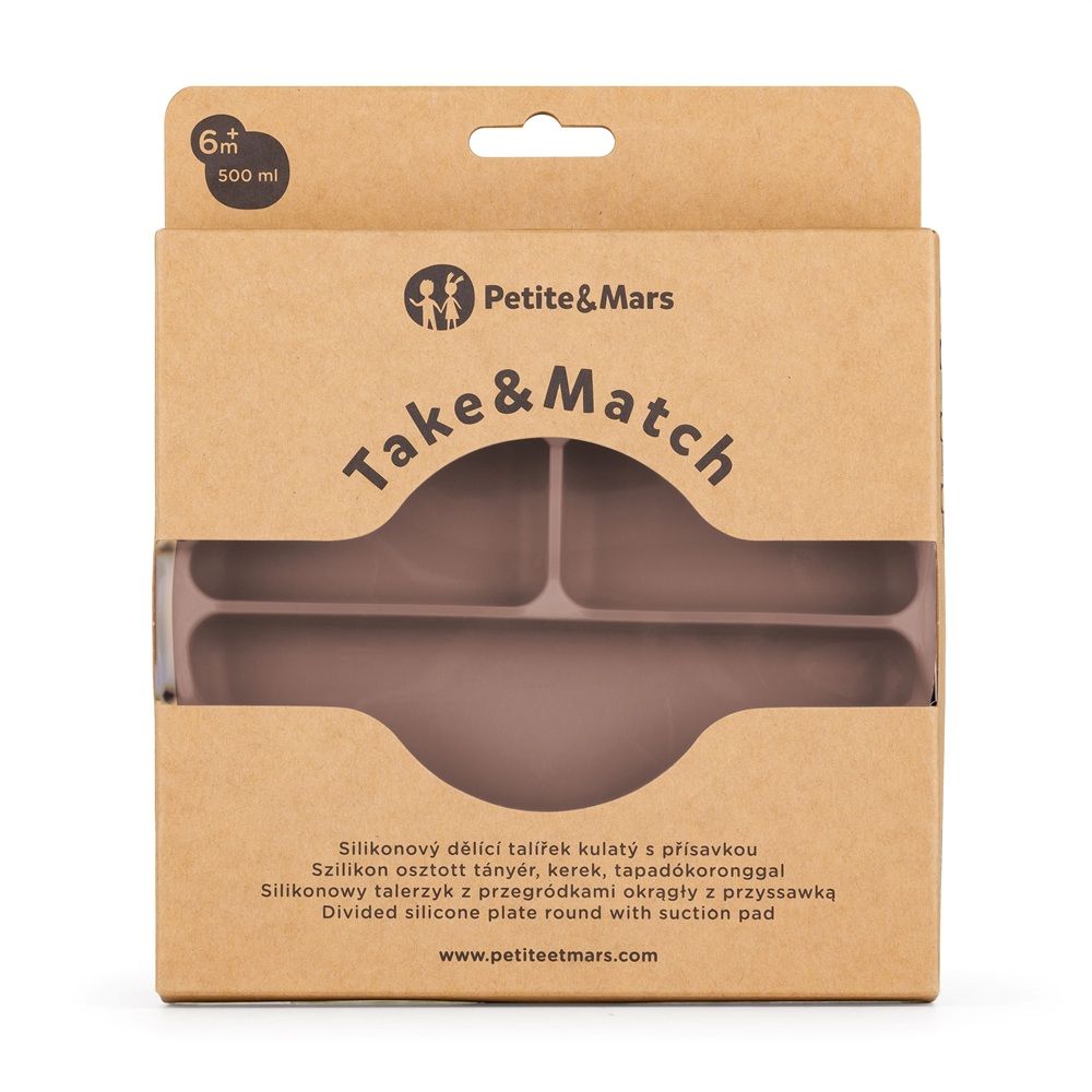 PETITE&MARS Silikonski okrugli tanjur s odjeljcima i vakuumom 6 m+ Take&Match, Velvet Latte