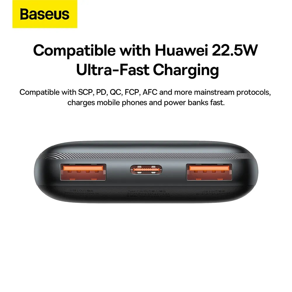 BASEUS powerbank 10.000 mAh + USB A na tip C PD QC3.0 3A 20W PPBD040201 črni