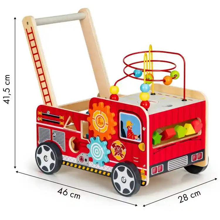 Ecotoys Drvena edukativna guralica 2u1 s kockama 41,5x28x46 cm, vatrogasci