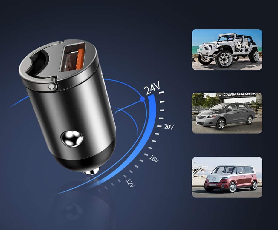 Baseus Tiny Star Mini Quick Charge auto punjač USB priključak 30 W sivi