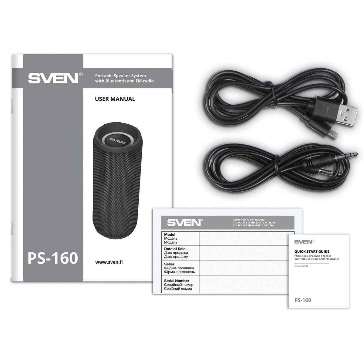 SVEN PS-160 Zvučnik, izlazna snaga 2x6W (RMS)TWS, Bluetooth, FM, USB, microSD, lithium baterija CRNI