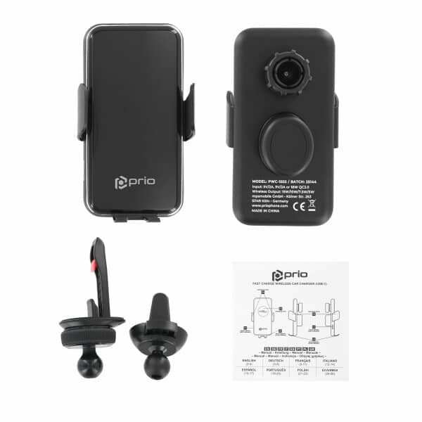 Prio Fast Charge brezžični avto polnilec 15W (USB C) črn