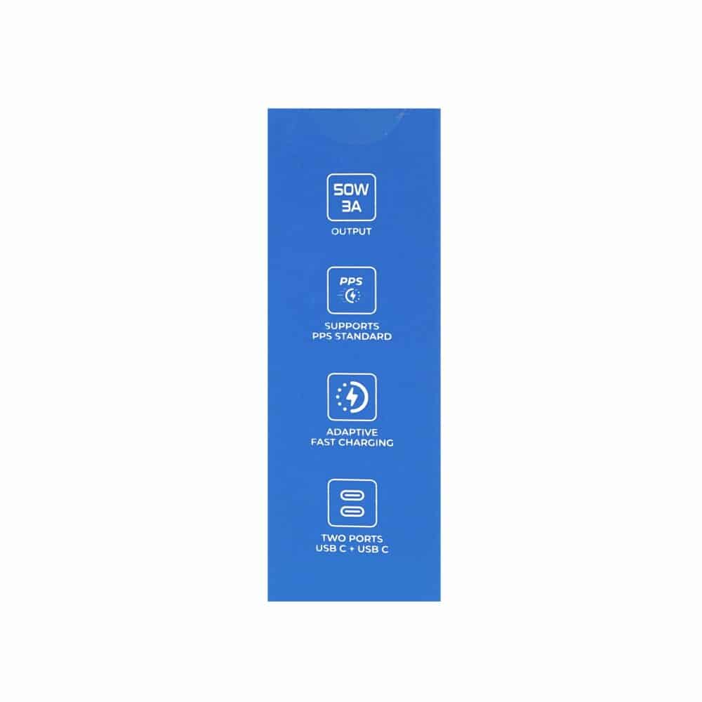 Prio 50W stenski polnilec za hitro polnjenje 30W PD PPS (USB C) + 20W PD (USB C) bel