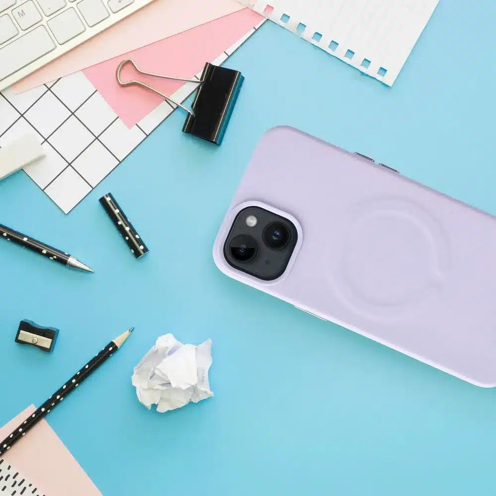 Roar usnjena torbica Mag Case, združljiva z MagSafe - za iPhone 14 Plus vijolična