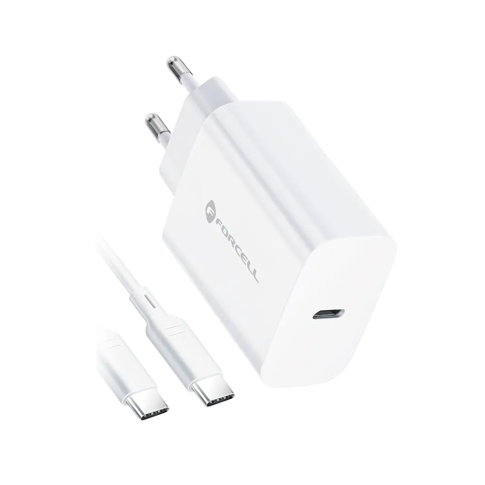Forcell Potovalni polnilec z USB C vtičnico in Type C kablom - 3A 25W s PD in QC 4.0 funkcijo