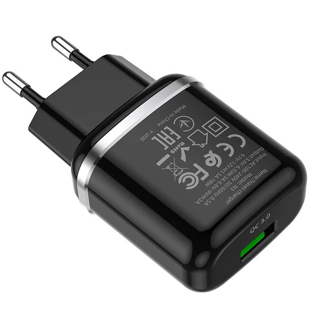 Hoco - Stenski polnilec Special (N3) - USB-A 18W 3A s kablom USB-A v USB Type-C 1m - črn