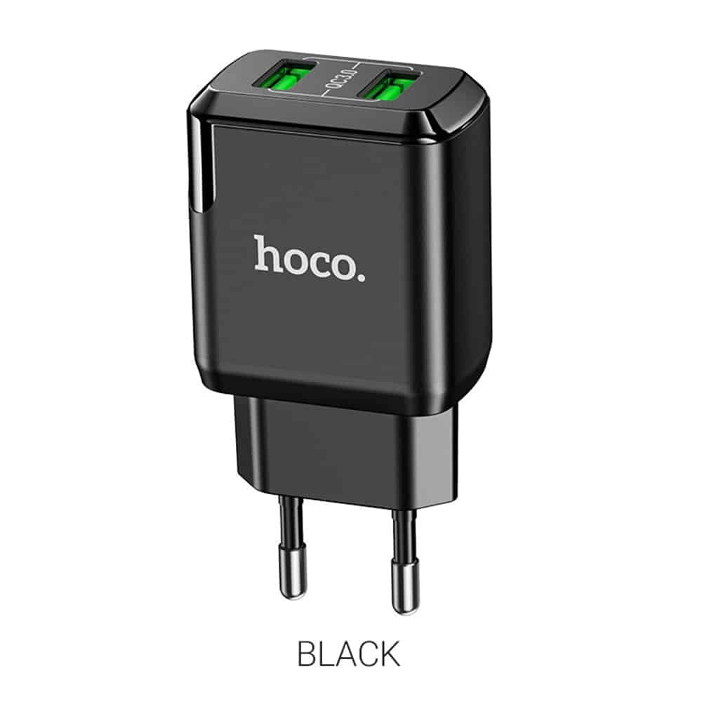 Hoco - Stenski polnilec Charmer (N6) - 2xUSB-A, Q.C 3.0, 18W, 3.0A - črn
