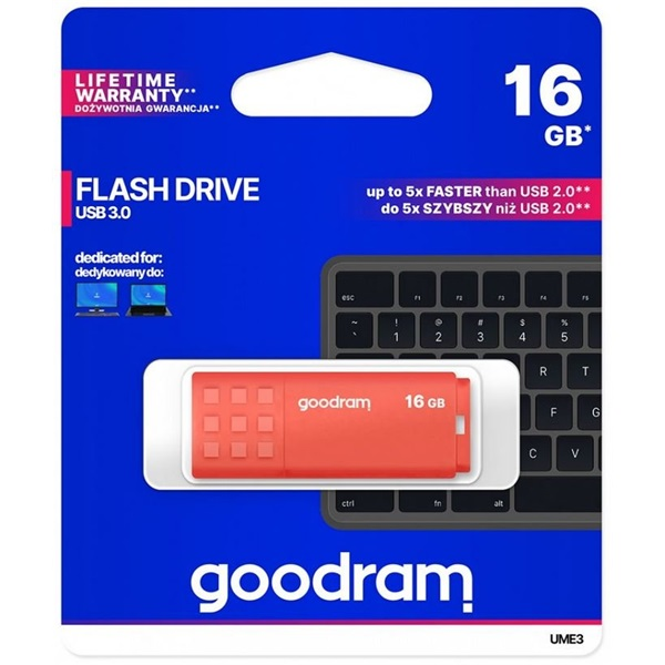 Goodram UME3 USB izbrisivi memorijski pogon 16 GB USB Tip-A 3.2 Gen 1 (3.1 Gen 1) Narančasto
