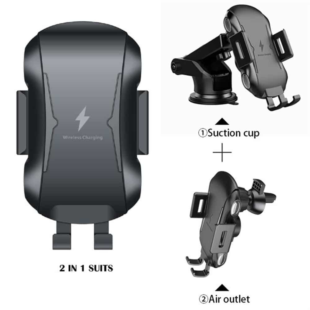 Techsuit vrhunsko avtomobilsko držalo (CAPD032) z brezžičnim polnjenjem 10 W za armaturno ploščo / vetrobransko steklo / zračno režo - črno