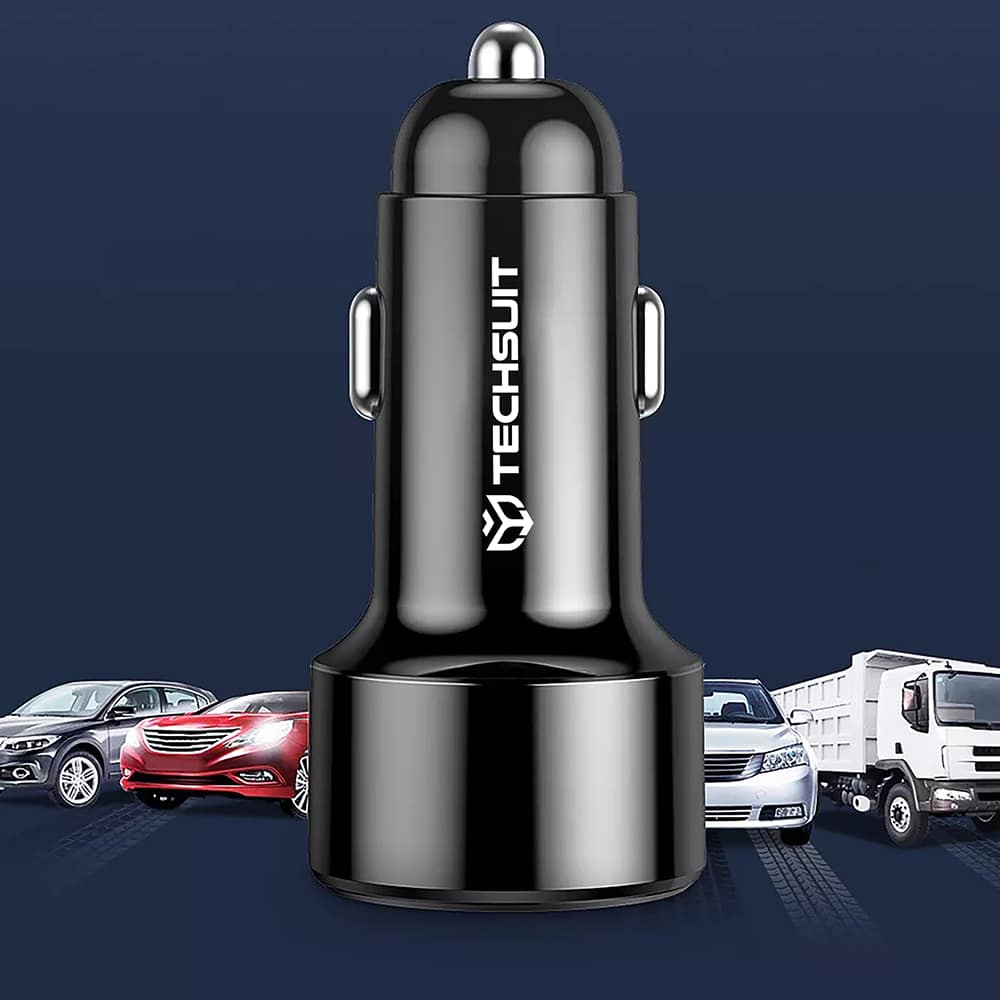 Techsuit - vrhunski avtopolnilec (CAPD028) - USB-A QC 3.0 in USB-C 38 W - črn