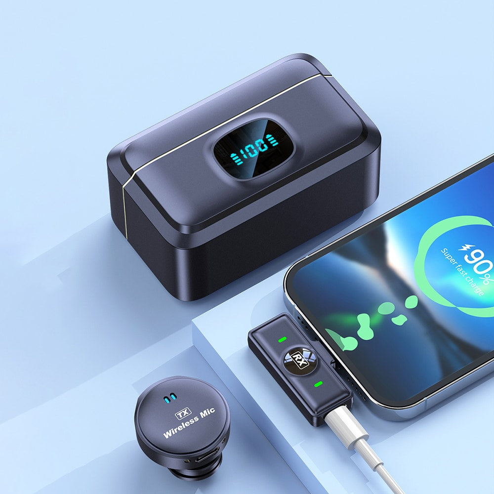 Techsuit - (2 kosa) Lavalier brezžična naprava z iPhone Lightning priključkom Zmanjšanje hrupa 2.0 - digitalni zaslon - črna
