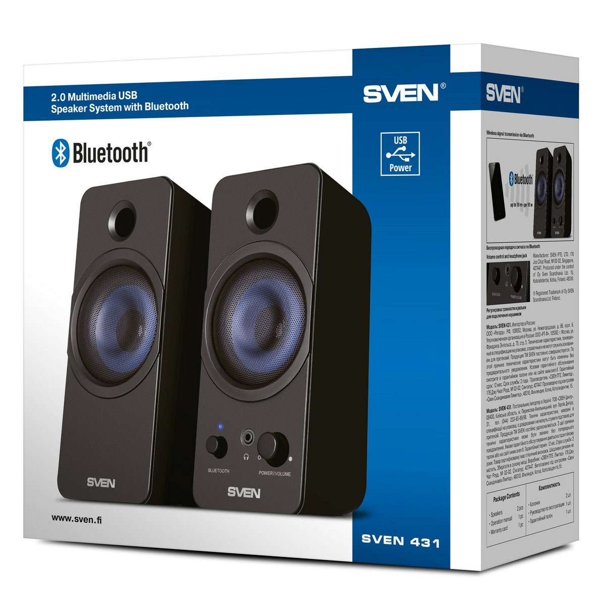 SVEN 431 2.0 zvučnici za računalo, crni, USB, izlazna snaga 2x3W (RMS), Bluetooth