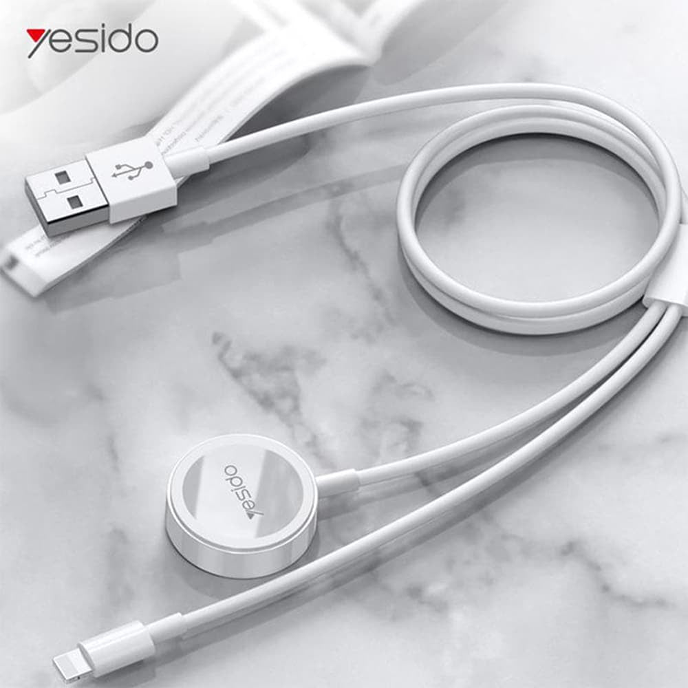 Yesido - Podatkovni kabel (CA-70) - 2v1 USB na Lightning Apple Watch 2.4A 120cm - bel