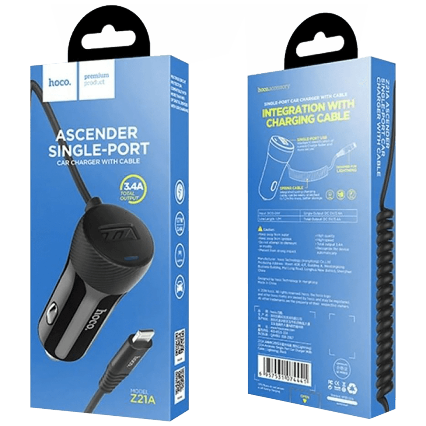 hoco. Auto punjač za Lightning kabelom, 1 x USB, 2.4 A max. - Z21A Ascender Lightning