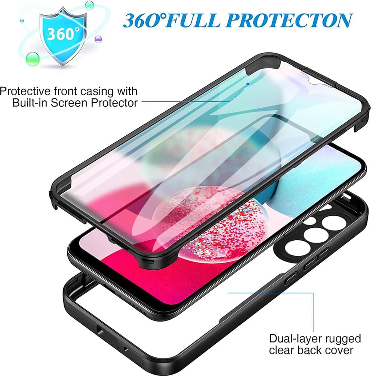 Techsuit – ovitek ColorVerse 360 Series za obe strani za Samsung Galaxy A14 4G / A14 5G – črn