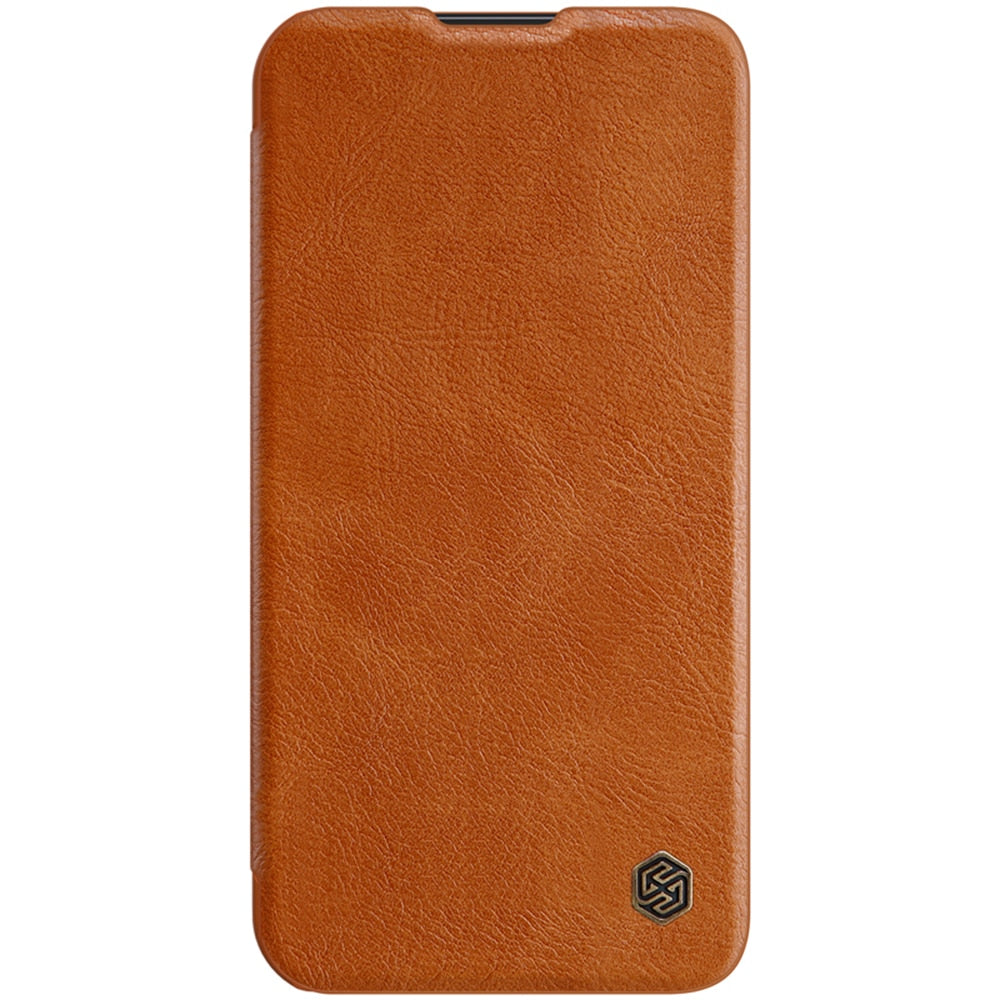 Nillkin Qin Leather Pro preklopna torbica z zaščito za kamero za iPhone 13 - rjava