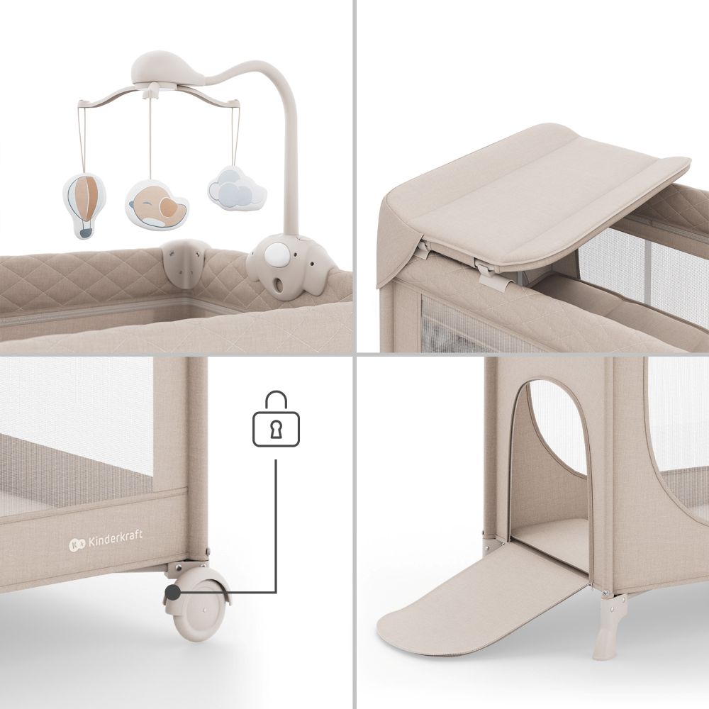Kinderkraft Putni krevetić LEODY UP, Beige s dodacima