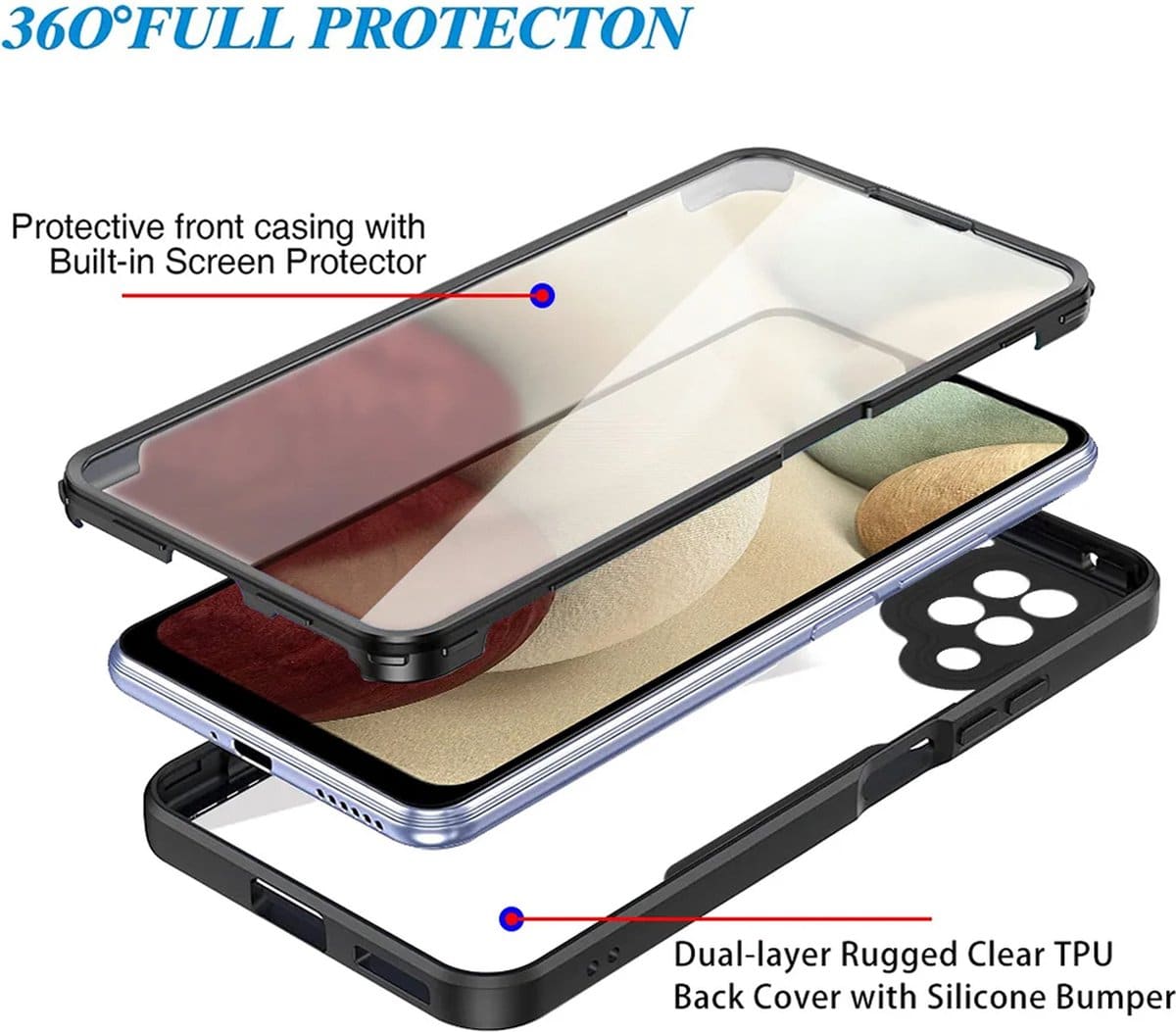 Techsuit – Dvostranska zaščitna torbica ColorVerse 360 Series za Samsung Galaxy A12 – črna