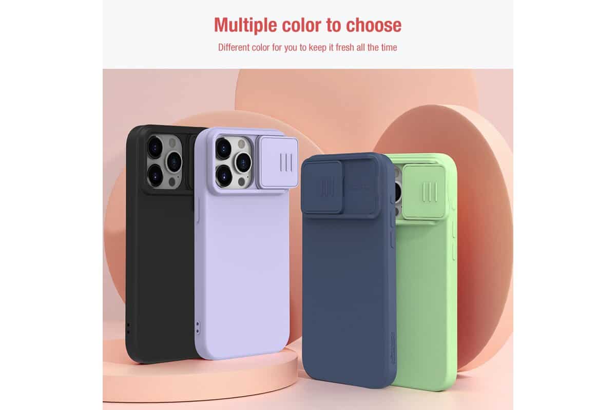 Nillkin CamShield Silky Silikonski ovitek za iPhone 15 Pro Max z zaščito za kamero - črn