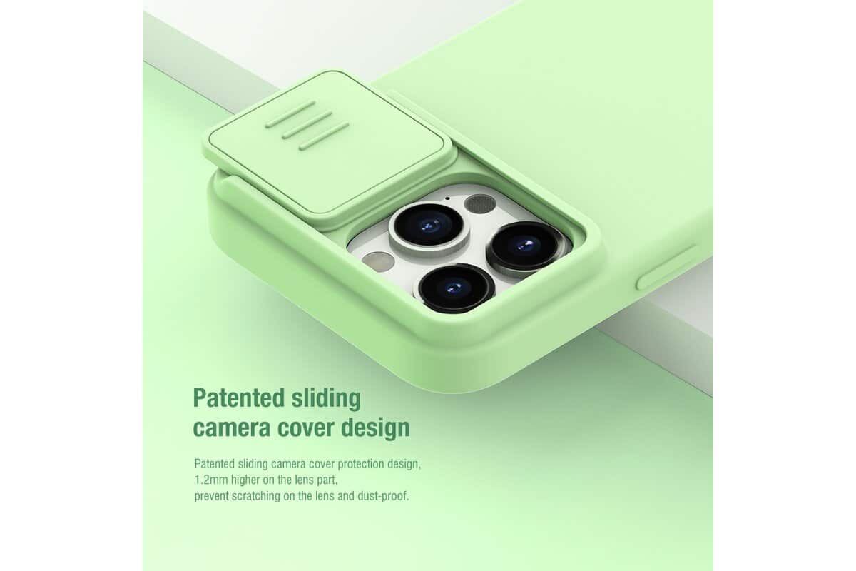 Nillkin CamShield Silky Silikonski ovitek za iPhone 15 Pro Max z zaščito za kamero - črn