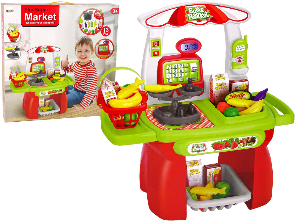 Supermarket na postolju za igru sa raznim dodacima - crveno/zelena