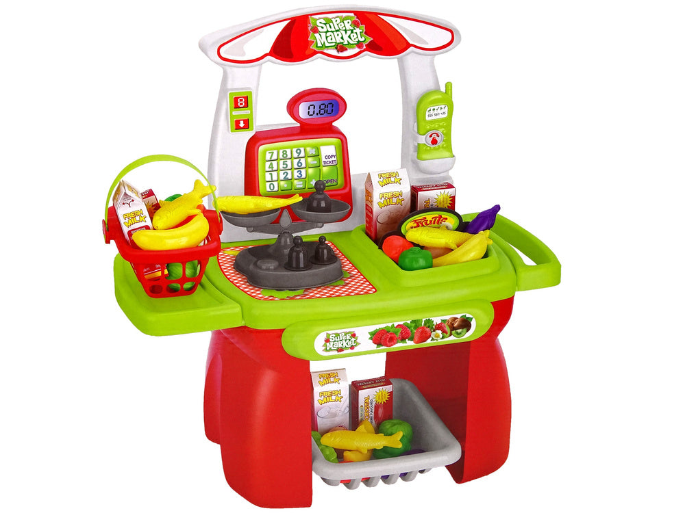 Supermarket na postolju za igru sa raznim dodacima - crveno/zelena