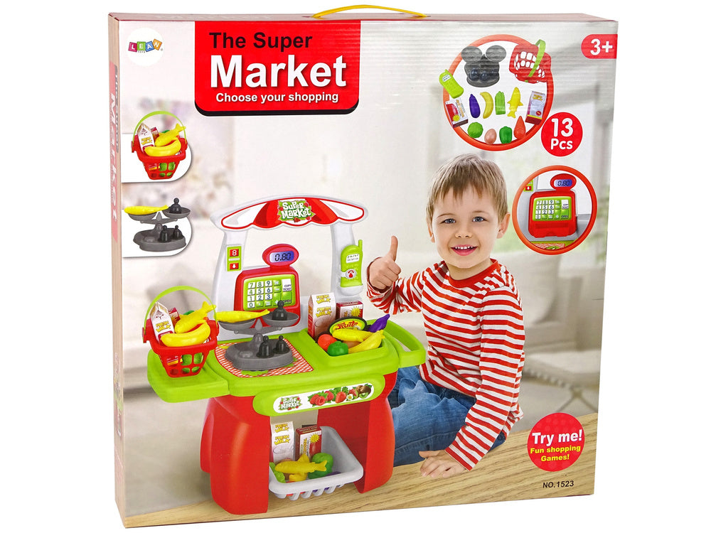 Supermarket na postolju za igru sa raznim dodacima - crveno/zelena