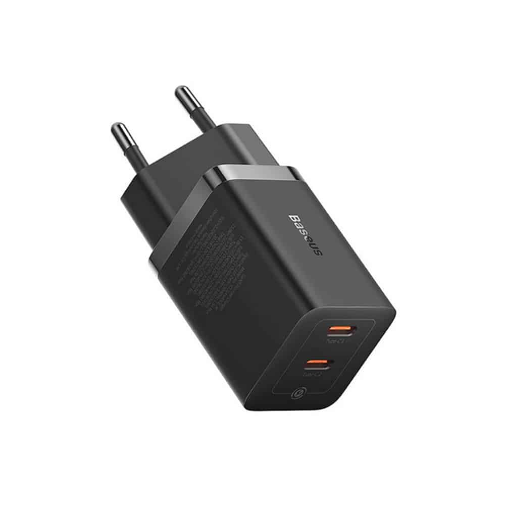 Baseus - stenski polnilec (CCGP180101) - 2x Type-C - GaN - hitro polnjenje - 40W - črn