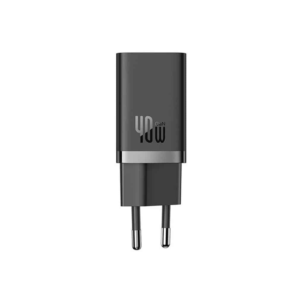 Baseus - stenski polnilec (CCGP180101) - 2x Type-C - GaN - hitro polnjenje - 40W - črn