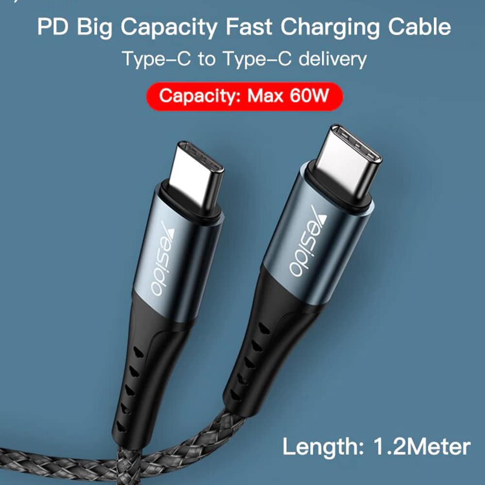 Yesido - podatkovni kabel (CA-66) - tip-C na tip-C, 60W, QC & PD, 3A, 1,2 m