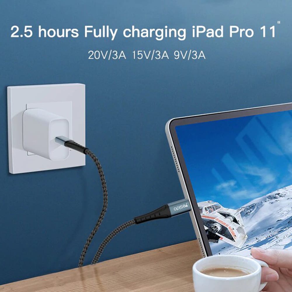 Yesido - podatkovni kabel (CA-66) - tip-C na tip-C, 60W, QC & PD, 3A, 1,2 m