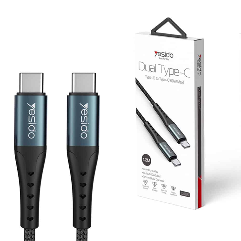 Yesido - podatkovni kabel (CA-66) - tip-C na tip-C, 60W, QC & PD, 3A, 1,2 m
