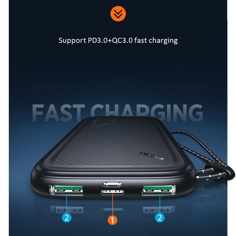 USAMS - Power Bank PB56 (US-CD151) - dvojni USB, Quick Charge 3.0, PD 3.0, 10000mAh - črna