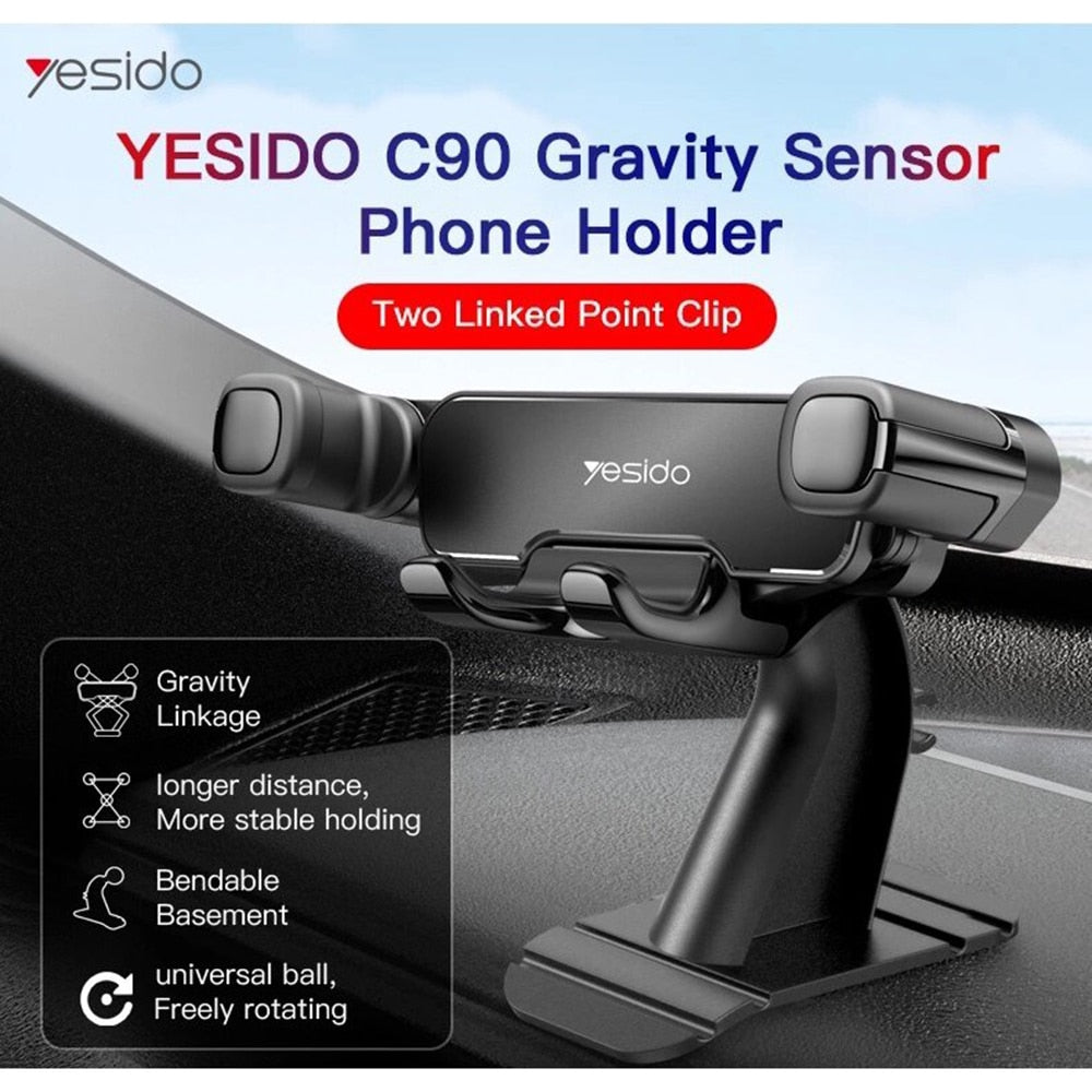 Yesido - Avto držalo (C90) z Gravity Gripom za armaturno ploščo - črno