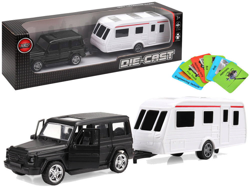 Set vozila ra igru Jeep + crna kamper prikolica metalnim elementima