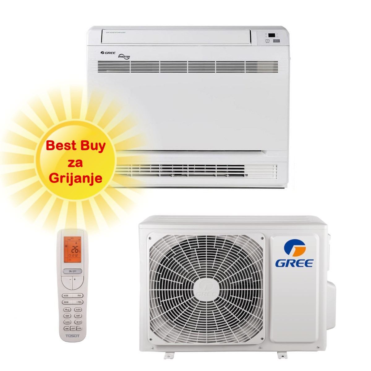 GREE KLIMA UREĐAJ 2,6kW GEH09AA - Podna/Parapetna, za prostor do 25m2, A++ energetska klasa