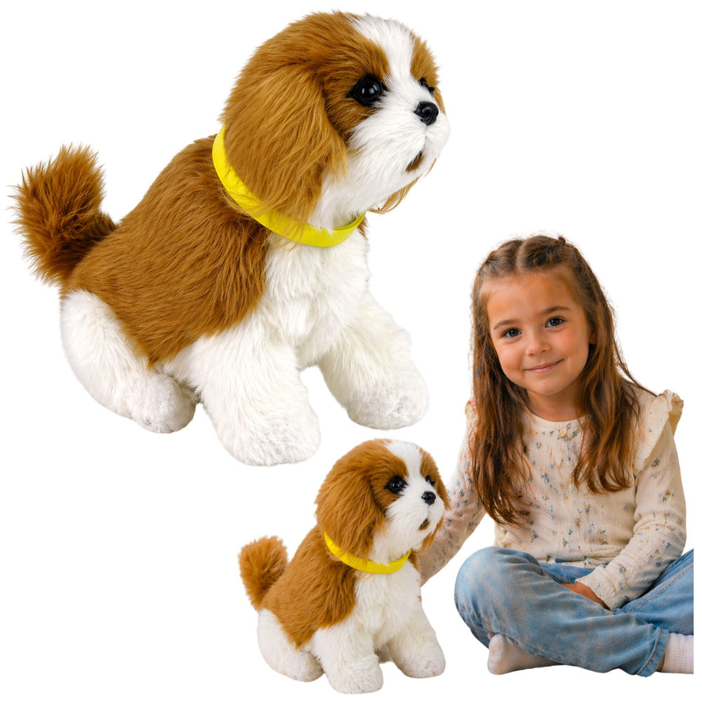 Interactive Plush Dog Soft fur Cavalier breed Stroke its head and learn its functions
