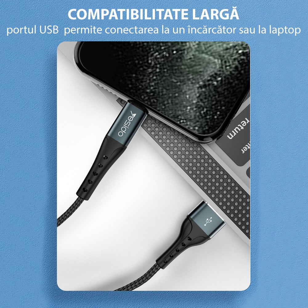 Yesido - podatkovni kabel (CA-62) - USB na Type-C, 3A, 1,2 m - črni